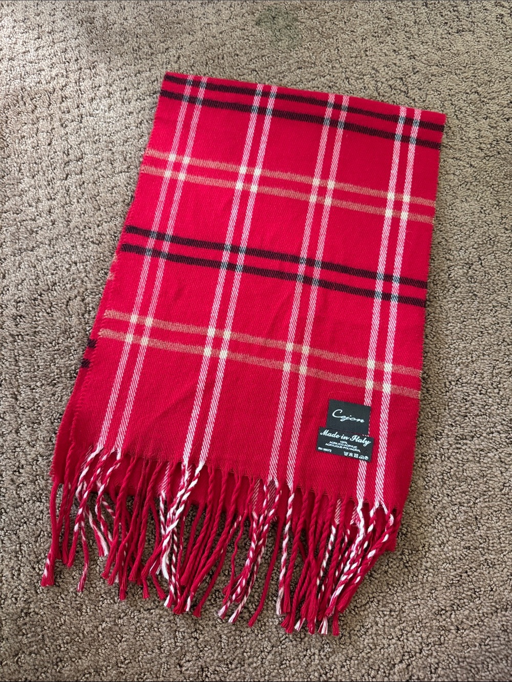 Cejon Red Plaid Fringe Scarf with Tartan Pattern
